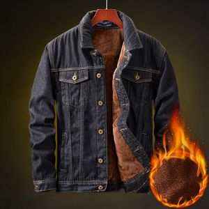 Mäns jackor Vintermän varma denimjacka förtjockad fleece klassiska svarta mager jeans rockar mode casual manlig outwear märke kläder 230225