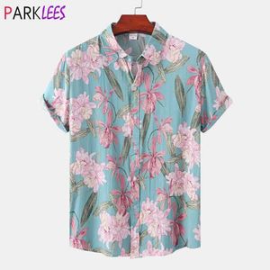 Męskie koszule swobodne koszule Hawajskie dla mężczyzn dla mężczyzn z krótkim rękawem na plaży nadruk letni guzika Aloha Mężczyzna Plus Size Casual Holiday Clothing Z0224