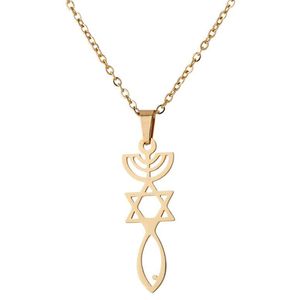 10st judendom Ritual Candle Holder Symbol Halsband Rostfritt st￥l Religion Hexagram Stj￤rna av David Jesus Christian Fish Design Choker Collar SMEEXKE