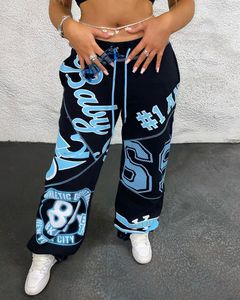 Женские брюки s Fashion Casual Harem Oversized Pattern Printed Loose Wide Leg Drawstring Sweatpants 230225