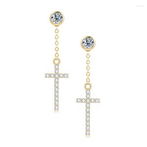 Dangle Earrings IOGOU Real VVS1 Moissanite Tassel Chain Cross Drop For Women Men 925 Silver 4mm Diamond Religion Fine Jewelry