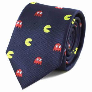 Neck Ties Microfiber Jacquard Game Theme Character Symbol Yellow and Red Ghost Tie Men Slyckig fars dag födelsedag slips bröllop tillbehör j230225