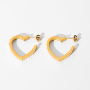 Hoop Earrings Girls Thick Hearts Huggie Earring 18K Real Gold Plated Stainless Steel Jewelry Hollowed Out Heart