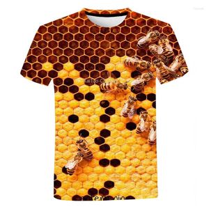 Mäns T-skjortor 2023 Mens Honeycomb Graphic Top Summer Honey Bee T-Shirt 3D Bees Tees For Men Short Sleeve