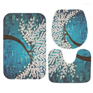 Bath Mats 3Pcs Toilet Mat Sets Bathroom Tree Print Non-Slip Pedestal Rug Lid Cover Set Christmas Decoration