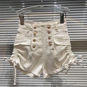 Women's Shorts 2023 Spring summer metal double breasted denim short high waist side fashion lace up 230224