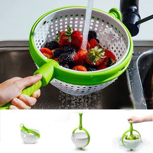 Salad Tools Salad Spinner Fruit Vegetable Dryer Lettuce Greens Washer Drain Crisper Strainer Spinning Colander with Handle Kitchen Gadgets 230224