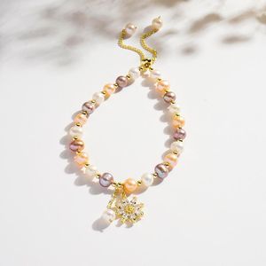 Strang Luxus Flash Kubikzircon Schneeflocke Mehrfarbige Natürliche Süßwasserperlen Perlen Armbänder Für Frauen Modeschmuck YBR301