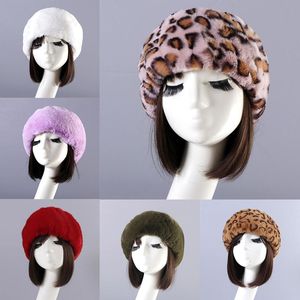 Beanies Beanie/Skull Caps Winter Faux päls pannband Kvinnor varm fluffig plysch bombplan ryska leopard öronmuff utomhusskidsnö för laides