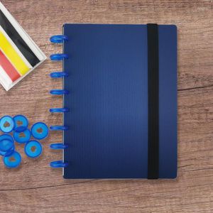 Pilzloch-Notizbuch-Set, A5, gestreift, blauer Einband, Loseblatt-Tagebuch, Notizblock, 60 Blatt, Punktraster auf der Innenseite, 8 Bindescheiben