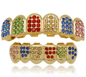 Classico placcato oro 18 carati Smalto diamantato denti grillz Griglie dentali gioielli hip hop bling per il corpo per uomo moda argento oro volontà e sabbia