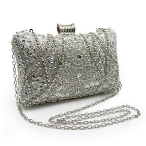 Evening Bags DG PEAFOWL Frame Women Formal Sliver Beaded Purses and Handbags Bridal Sequins Clutch Cocktail Party bag 230225