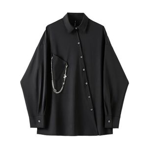 Bluzki damskie Koszule QWeek Black Gothic Bluzki Vintage Casual Streetwear Harajuku Koszula Spring Autumn Ownersed Asymetrycal Top Punk Long Sleeve 230225