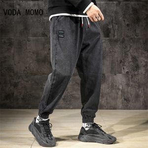 Herr jeans vår höst baggy jeans män svart blå stretch bomull denim joggers last byxor jeans menusual lös harem jean byxor z0225