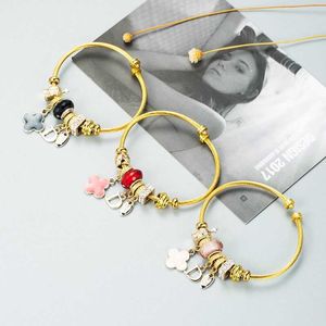 Link Chain High Quantity New Fashion DIY Flower Letter Alloy Dora Bracelet Simple Versatile Beaded Wire Stainless Steel Bracelet G230222