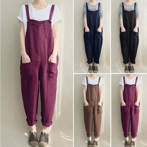 여성용 점프 수트 상점 여성의 바지 느슨한 장난 꾸러기 대형 숙녀 dungarees 점프 슈트 포켓 탱크 바지 플러스 크기 S-5XL 롬 퍼