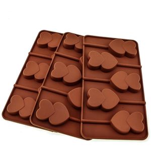 3D Çift Kalp Lolipop Çikolata Silikon Bisküvi Kalıp Tatlı Diy Kek Dekorasyon Aracı Jöle Kalıp Ev Mutfak Pişirme Araçları SN5147