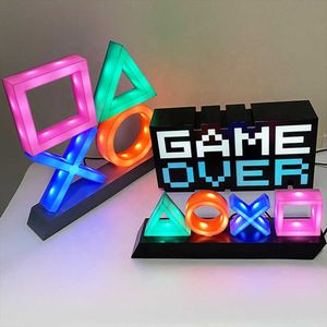 Night Lights GAME OVER Icon Light Voice Control Decorative Lamp LED Light for PS4 USB Charging Playstation Player for Kids GiftJ230225