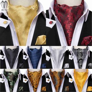 Halsband Hitie Silk Mens Ascot Hanky ​​Cufflinks Set Black Yellow White Paisley Cravat Tie Vest Dress Ascots Self Vintage Jacquard Woven J230225