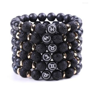 Strand Natural Stone 10mm Black Flash Lava Rock Zodiac Armband Diy Essential Oil Diffuser Armband för kvinnors smycken