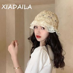 HBP Brim Hats Women's Lace Wide Woven Hat Fresh Versatile Sunscreen Sunshade Bucket Hat Along Summer Small Eaves Personalized Decoratio P230327