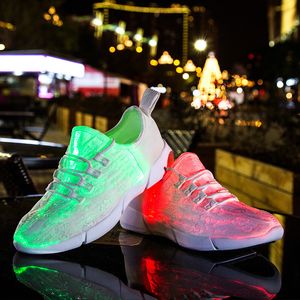 Sneakers Storlek 25 47 Summer LED Fiber Optic Shoes For Girls Boys Men Women USB Laddar Glowing Man Light Up 230224