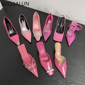 Sandaler Suojialun Spring Brand Women Fashion Pink Pointed Ladies Elegant Thin High Heel Pumps Shoes Dress 230224