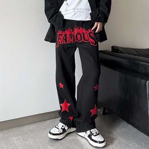 Men's Jeans Fashion American Retro High Street Patch Embroidered Jeans Men's Ins Street Vibe Style Hip Hop Street Style Casual Pants Cotton Z0225