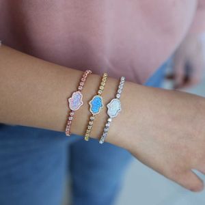 Link Chain Fashion Chram Bracelet Good Luck Hamsa Hand Cz Tennis Bangle Jewelry Opal Turkey Fatima Hand 3 Colors Adjustable Pulseras G230222