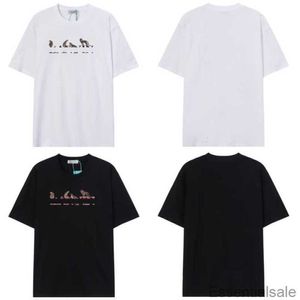 Lato 2023 Projektant T koszule Lanvins męskie koszulki z krótkim rękawem Crewneck bawełniany luksusowy dekoracja lamparta swoboda luźne koszulki STK4