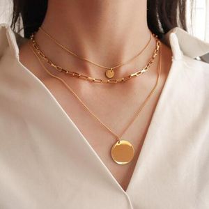 Pendant Necklaces Delicate Disc Gold Color Stainless Steel Long Chain Multilayered Coin Choker Necklace Set Jewelry For Women Lady Girls