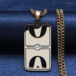 Naszyjniki wisiorek Hip Hop kryształ stalowy stal nierdzewna koszykówka sportowy naszyjnik Kobiety czarny kolor biżuterii collier łańcuch nxh336s06