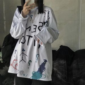 Magliette da donna Cappotto base per studenti Graffiti stile Harajuku Versione coreana Allentato inizio autunno Strano abbigliamento da donna a maniche lunghe