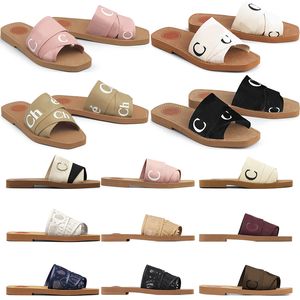 2023 pantofole firmate donna woody muli sandali piatti diapositive cursori tela bianco nero rosa moda donna outdoor sandalo da spiaggia pantofola scivolo scarpe