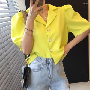 Frauen Jacken Korea Chic Retro Sommer Kurze Puff Sleeve Revers Strickjacke Mantel 2023 Elegante Süße Vintage Mode Casual Wild top