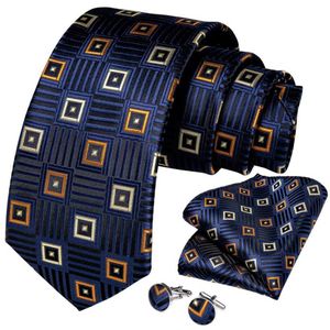 Pescoço laços de pescoço DiBangu 8cm Blue Plaid Paisley Dot 100 Silk Men Tie Business Festa formal de casamentos Calha de Hanky ​​Cufflinks Conjunto de mensagens