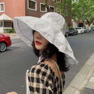 HBP Wide W54 Brim Hats Female Summer Big Along the Lace Fisherman Korean Version Ins Thin Sunshade Japanese Sunscreen Sun Hat P230327