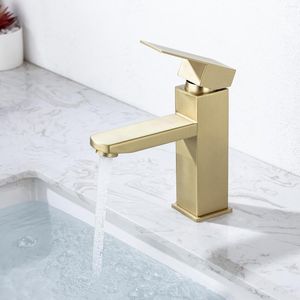 Banyo Lavabo muslukları Bangpu Havza Musluğu Tek Terap Vanity Hole Mixer Musluk Paslanmaz Çelik Fırçalanmış Altın