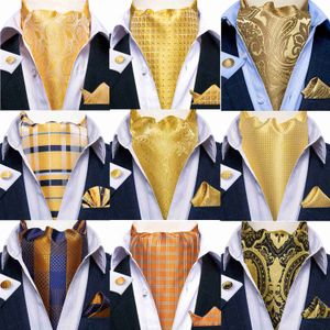 Gravatas de pescoço DiBanGu Jacquard Cravat Conjunto de 3 peças Amarelo Paisley Tecido Ascot Gravata Abotoaduras Bolso Quadrado Moda Masculina Cachecóis Casuais Acessórios J230225