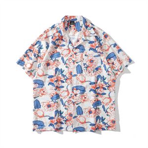 Мужские повседневные рубашки темно -цветочная полная печать винтажная улица мужчины женщины гавайские рубашки летние прохладные мягкие материалы блузки Z0224