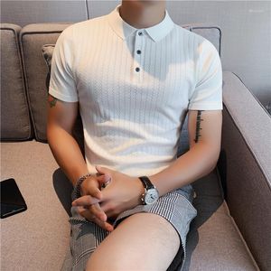 Men's Polos 2023 High Quality Summer Ice Silk Short Sleeve Knitted Polo Shirt Men Clothing Turn Down Collar Slim Fit Casual Tee Homme