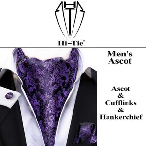 Neck Ties HiTie Silk Men's Ascot Tie Pocket Square Cufflinks Set Cravat Ascots Scrunch Self British Style Gentleman Dress Scarves Party J230225