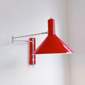 Lampada da parete 2023 Semplice camera da letto Comodino Estensione creativa Braccio lungo Pieghevole Rocker Rosso Bianco Studio