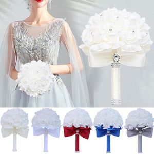 Decorative Flowers Bridal Bridesmaid Wedding Bouquet 18 Colors Artificial PE Rose Diamond Holding Mariage Bride Accessories