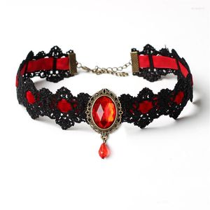 Choker Fashion Gothic Crystal Tassel Tattoo Halsband Black Lace Collar Vintage Women Wedding Jewelry