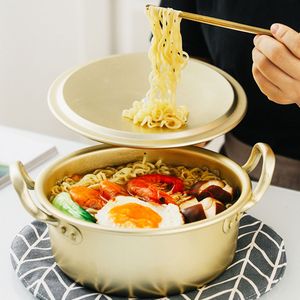 Soppa lagerkrukor Pot Korean Ramen Noodle Cooker Cooking Instant Aluminium Shabu Lid Stew Pot Japanese Ramyun Cookware Pan 230224