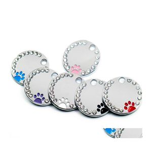 car dvr Dog Collars Leashes 20Pcs Rhinestone Engraved Tag Personalized Pet Cat Id Tags Antilost Kitten Puppy Dogs Pendant Accessories 1020 Dhsux