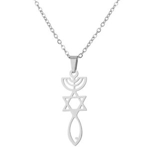 Judism Ritual Candle Holder Symbol Halsband Rostfritt st￥l Religion Hexagram Stj￤rna av David Jesus Christian Fish Design Choker Collar SMEEXKE