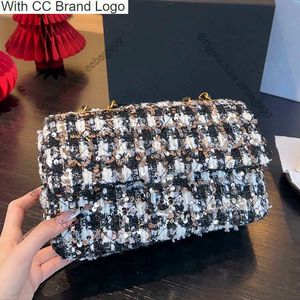 CC Brand Cross Body Früher Frühling Zweifarbige Tweed-Designer-Tasche Gesteppte Doppelklappe mit Pailletten Klassische Handtasche Schlüsseltaschen Schulter-Cross-Body Damen Multi Pochette L