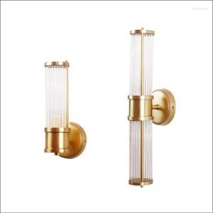 Wall Lamps Luxury Copper Bathroom Mirror Lamp Up And Down Glass Shade Bedroom Bedside Light Indoor Gold Fitting Sconces 110-240V